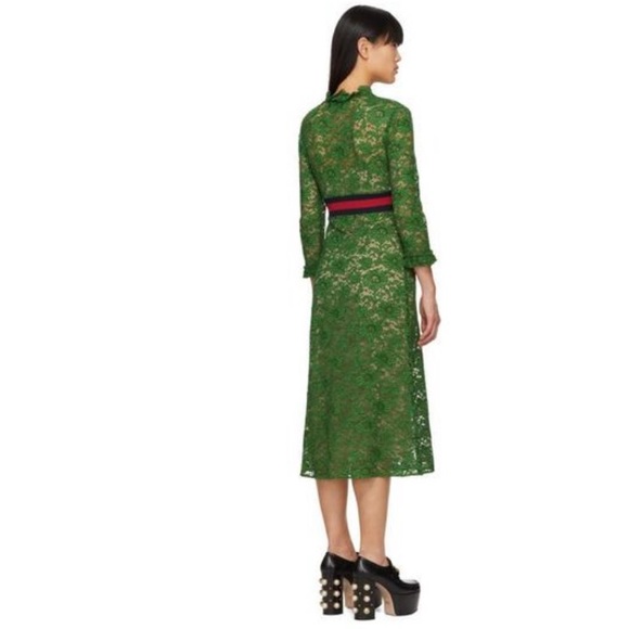 Gucci floral lace green midi dress with front zipper and a slip M - Picture 6 of 8